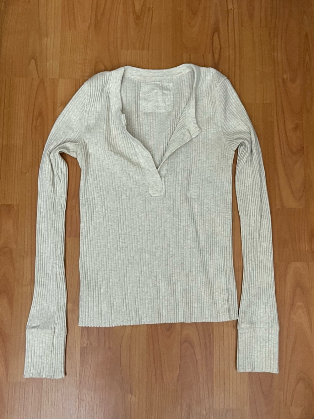 aerie Ribbed Long-Sleeve v-neck in oatmeal